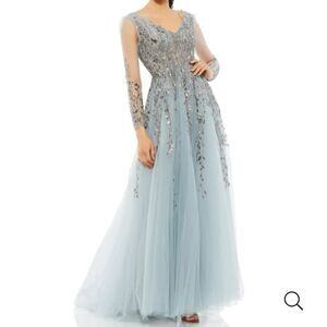 Mac Duggal Embellished/Sequined Long Sleeve V-Neck A-Line Gown Wedding Party